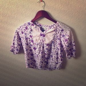 Purple flower print medium sleeve tang blouse!